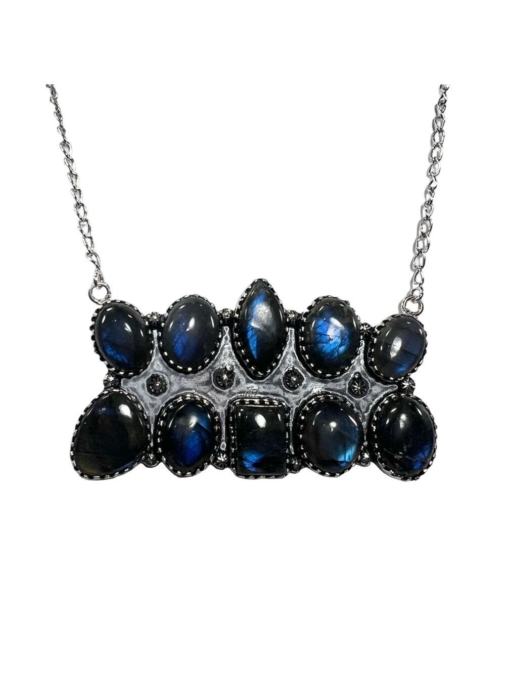 Labradorite 925 Large Rectangular Vintage Style Gemstone Necklace